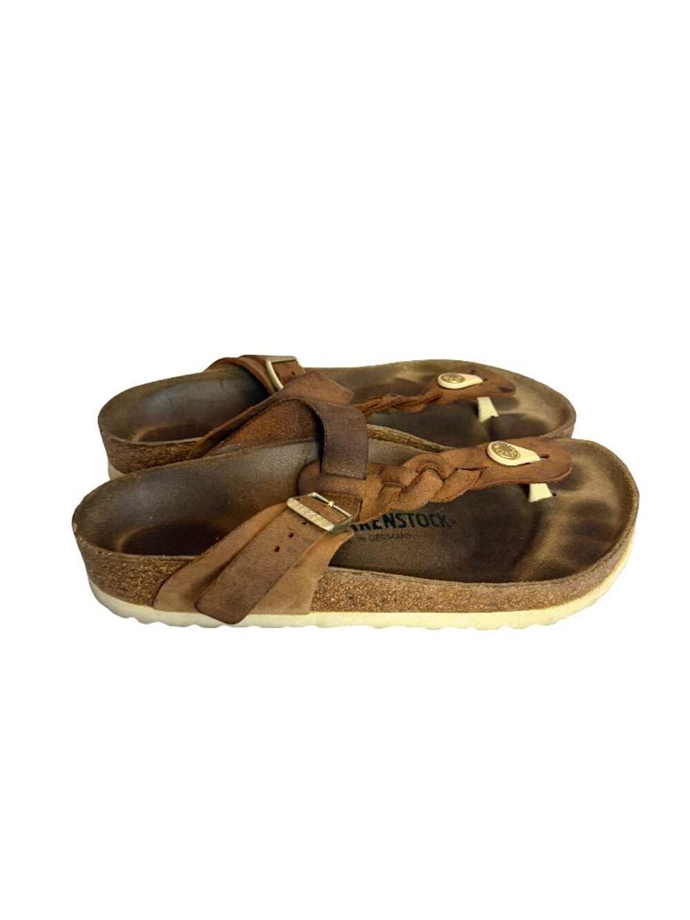 Birkenstock Brown Braided Strap Leather Sandals Flip Flops Thong Size 8 Women's